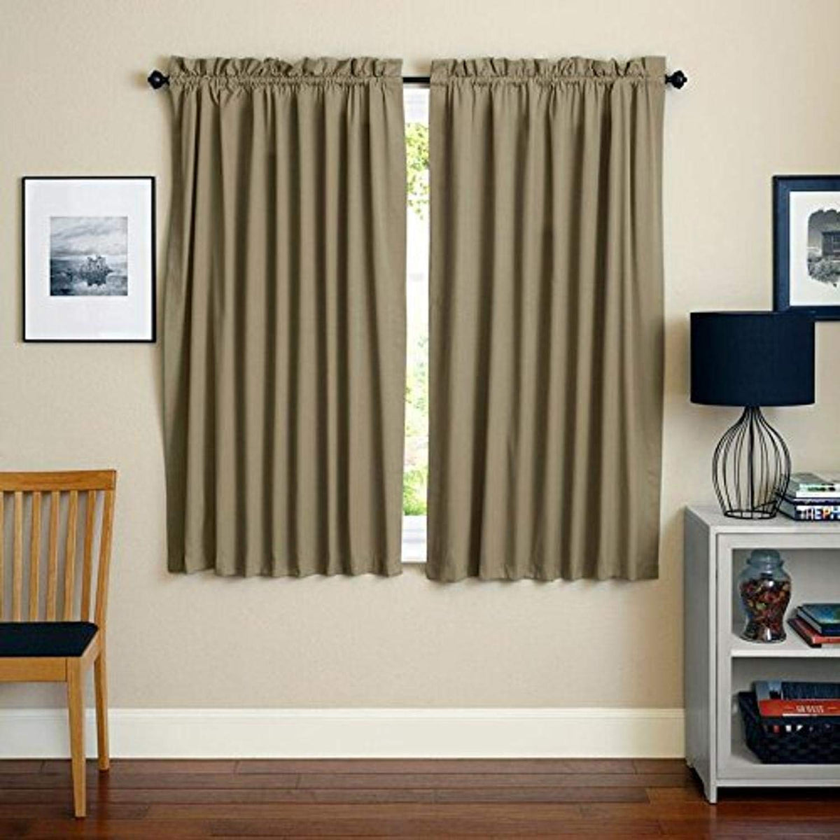 Blazing Needles Reversible Rod Pocket Room-Darkening Twill Curtain Panels, 63&quot; by 52&quot;, Toffee 2 Count