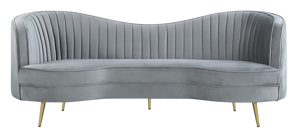 Coaster Home Furnishings Sophia Upholstered Sofa with Camel Back Grey and Gold
