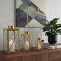 Set of Three Clear And Gold Glass And Stainless Steel Floor Lantern Candle Holders