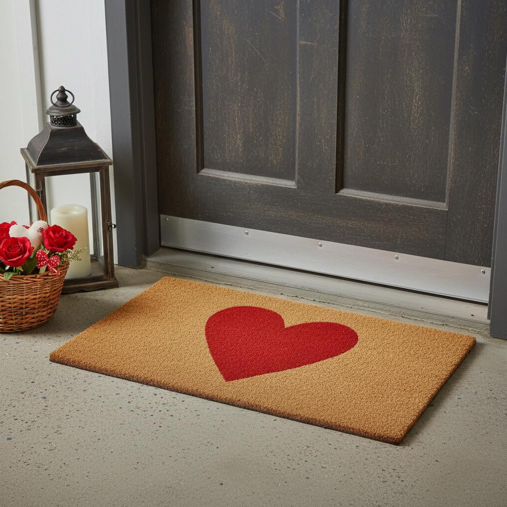 20 X 34 Brown And Red Heart Outdoor Coir Door Mat