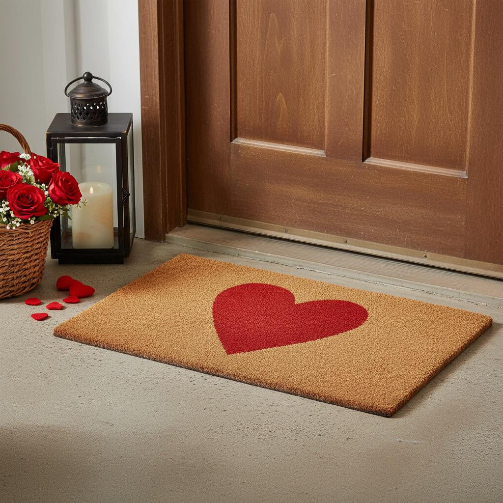 24 X 36 Brown And Red Heart Outdoor Coir Door Mat