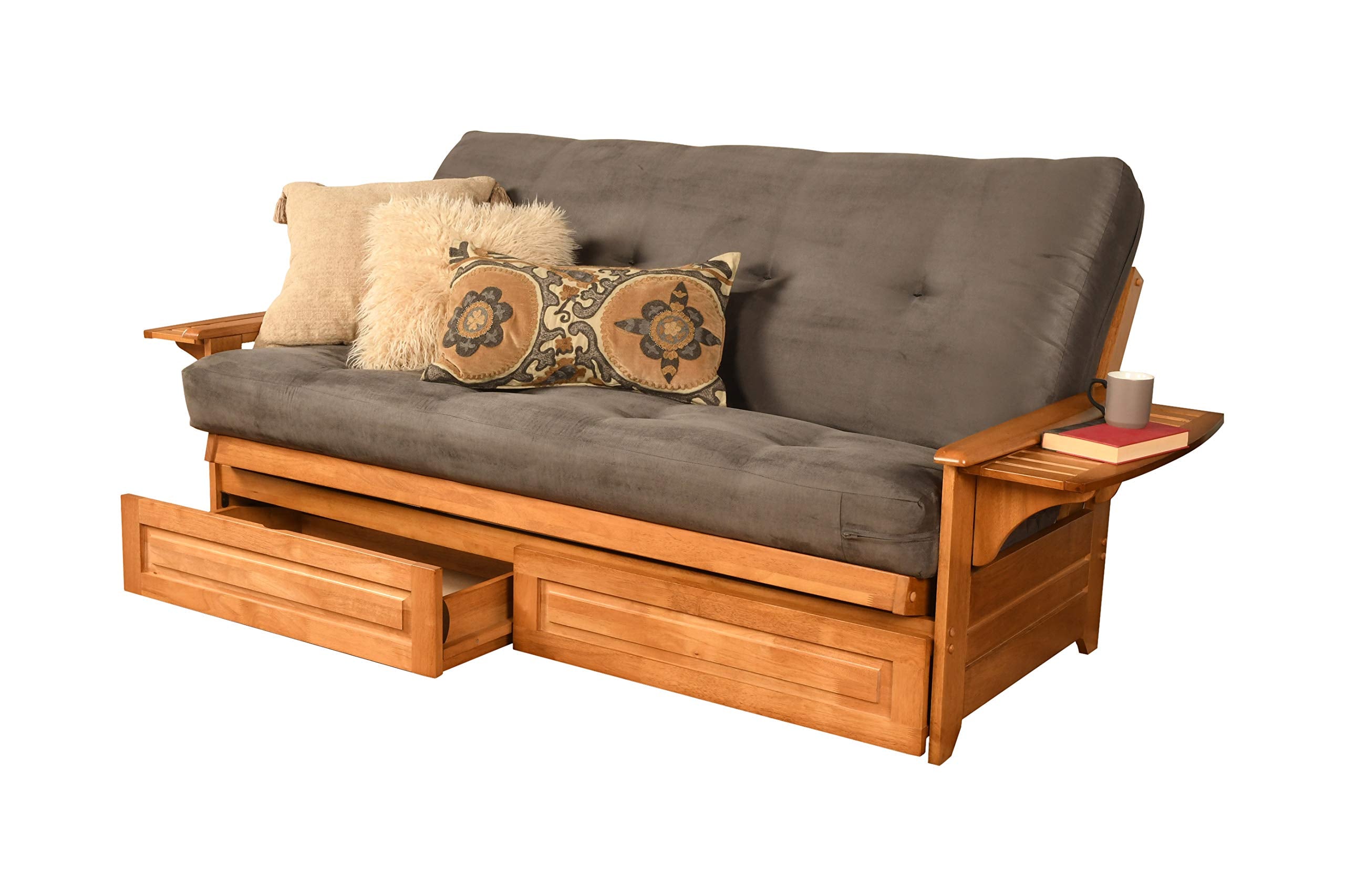 Kodiak Furniture Phoenix Futon with Storage Drawers, Suede Gray