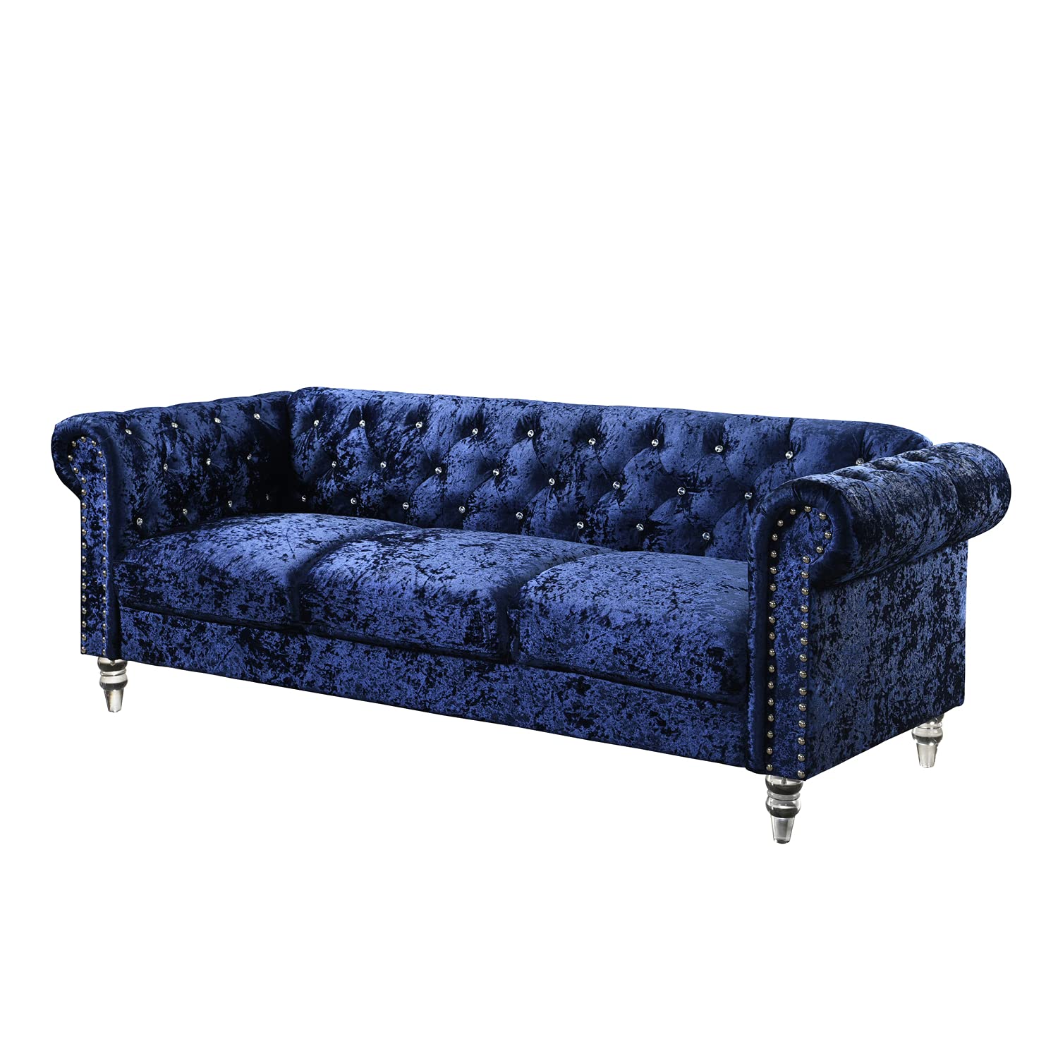 Global Furniture USA Dark Blue Velvet Tufted KD Sofa
