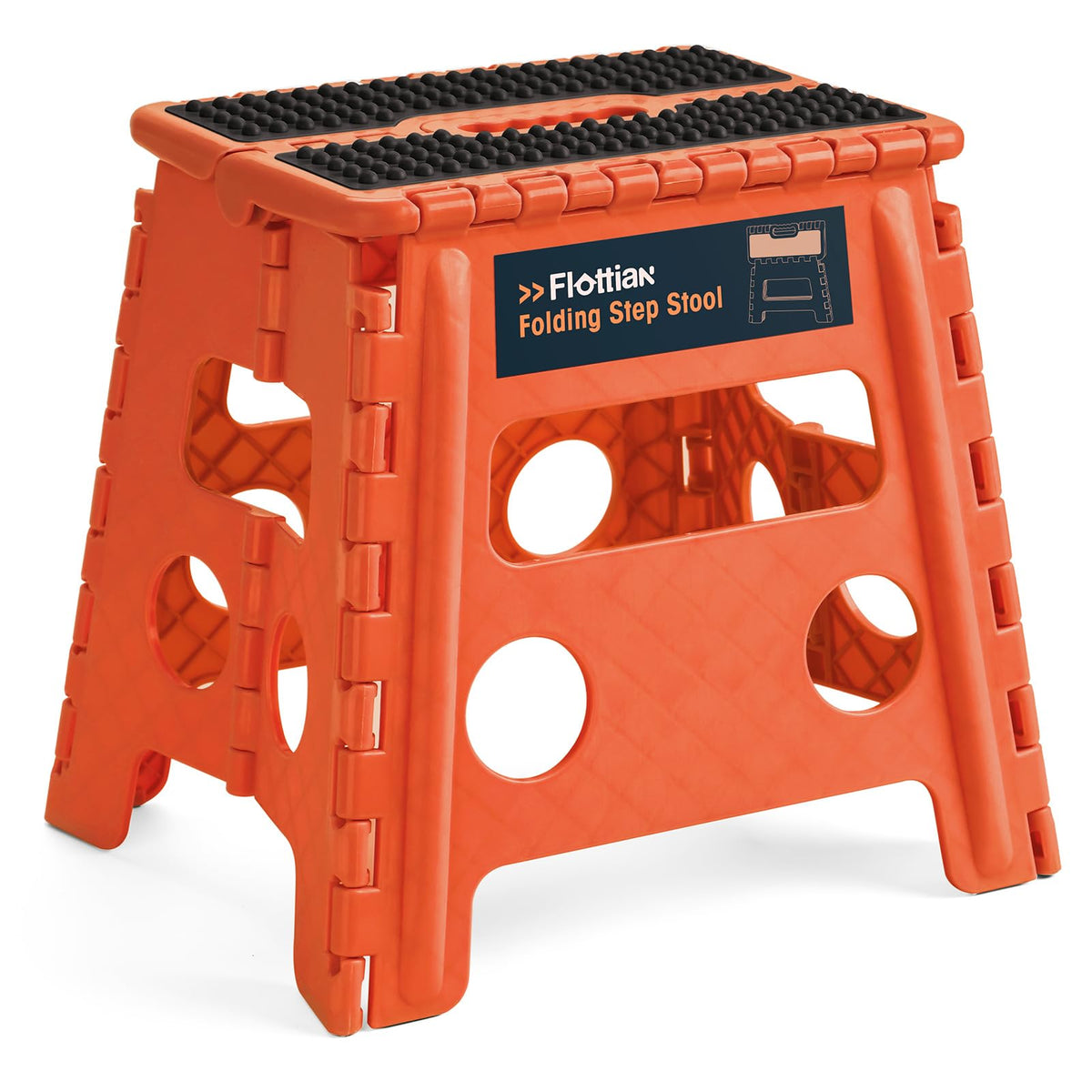 Flottian 13' Folding Step Stool For Adults And Kids Holds Up To 300 Lbs,Non-Slip Folding Stools With Handle, Compact Plastic Foldable Step Stool For Bathroom,Bedroom, Kitchen,Orange-Red,1Pc