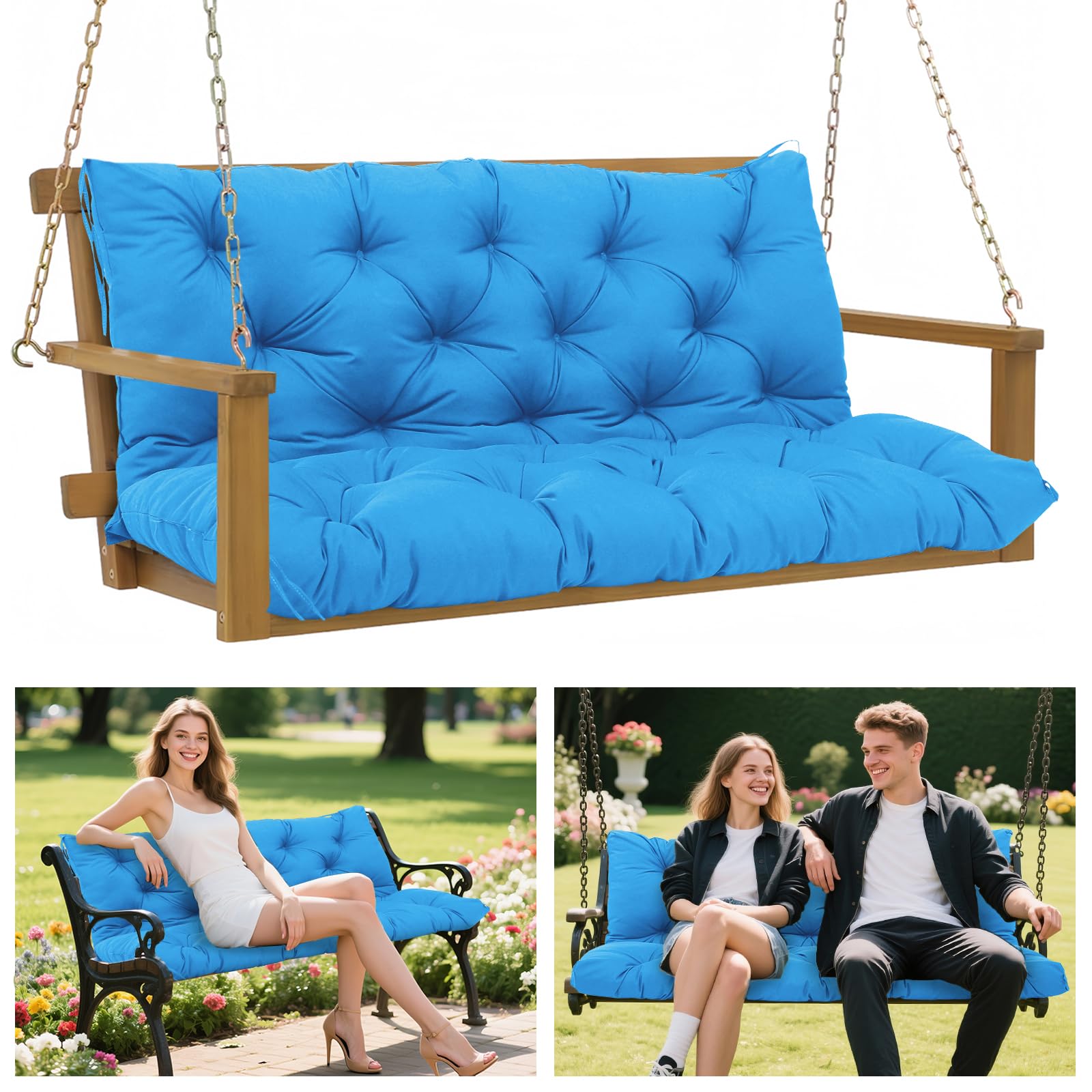 Bfwhq Swing Cushions For Outdoor Furniture Waterproof Extra 5' Thick Porch Replacement Swing Cushions With Backrest And Ties, F