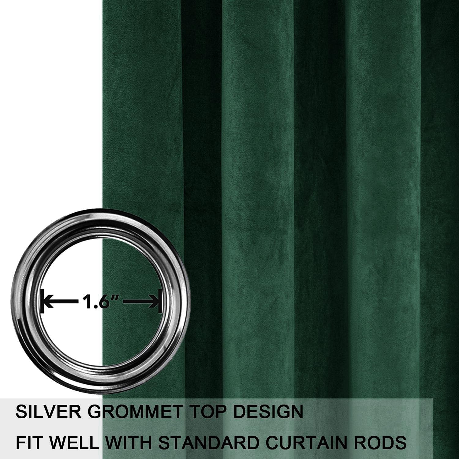 Smiletime Emerald Green 96 In Long Velvet Curtains With Grommet, Thermal Insulated Super Soft Privacy Noise Reducing Light Filte