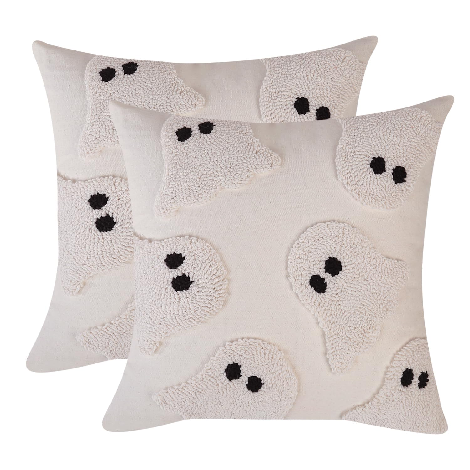 Tosleo Halloween Throw Pillow Covers 18X18 Inch Set Of 2 Halloween White Ghosts Embroidered Pillow Cases Thanksgiving Home Party