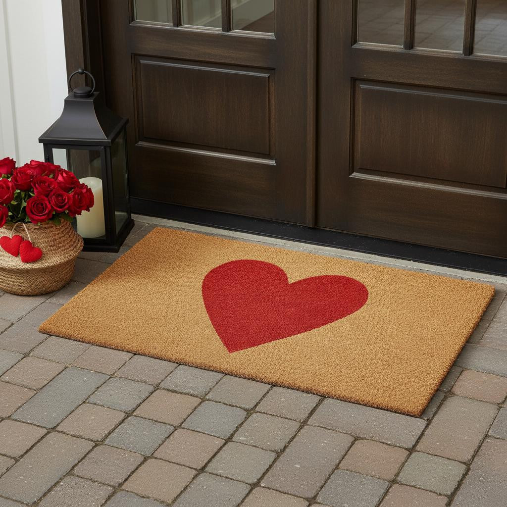 30 X 48 Brown And Red Heart Outdoor Coir Door Mat