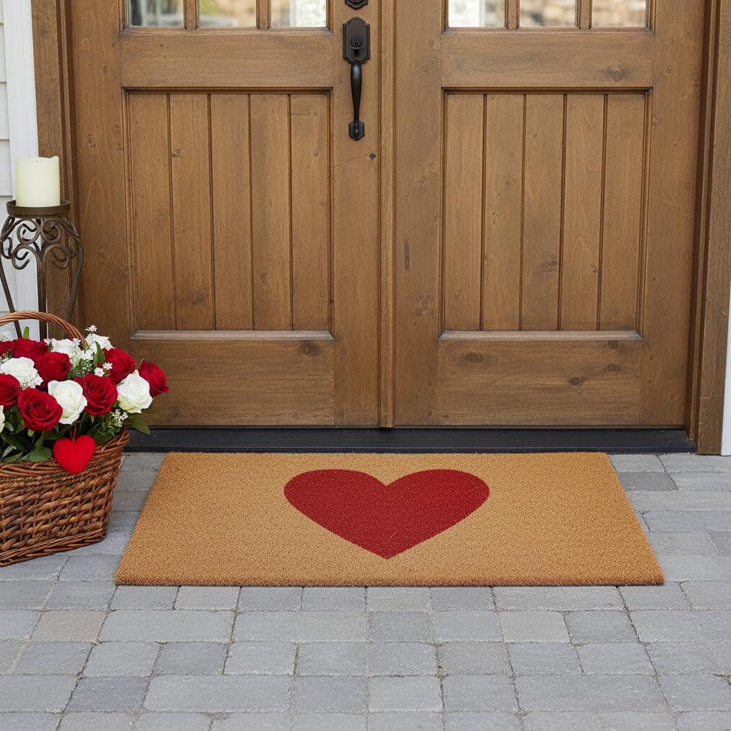 36 X 72 Brown And Red Heart Outdoor Coir Door Mat