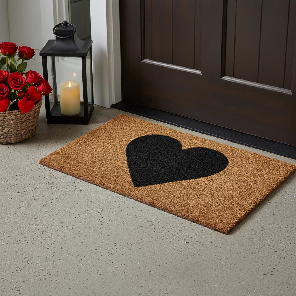17 X 29 Brown And Black Heart Outdoor Coir Door Mat