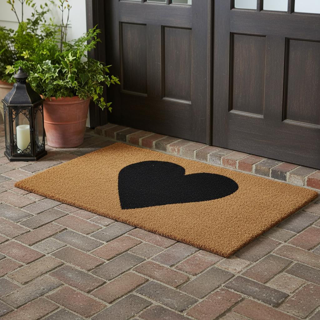 24 X 48 Brown And Black Heart Outdoor Coir Door Mat