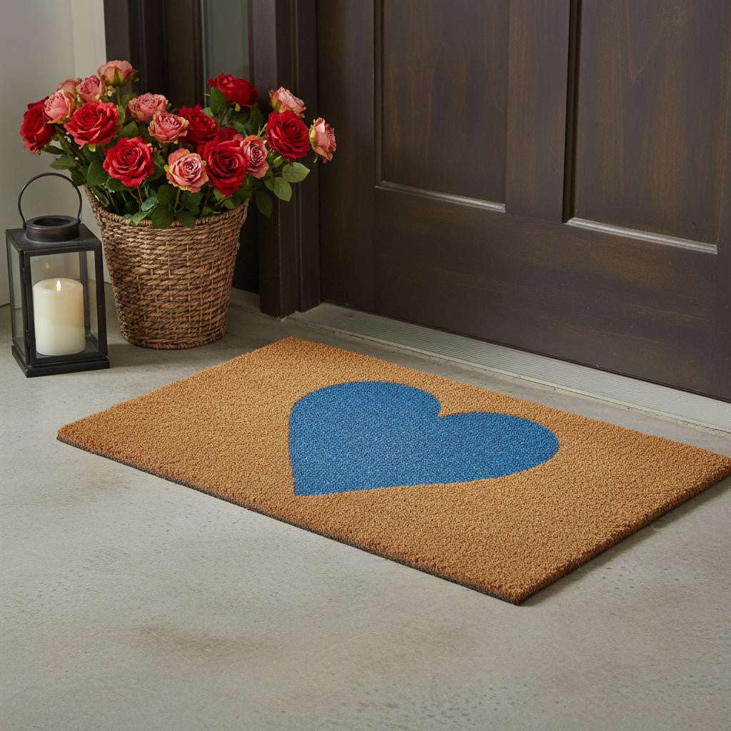 24 X 36 Brown And Blue Heart Outdoor Coir Door Mat