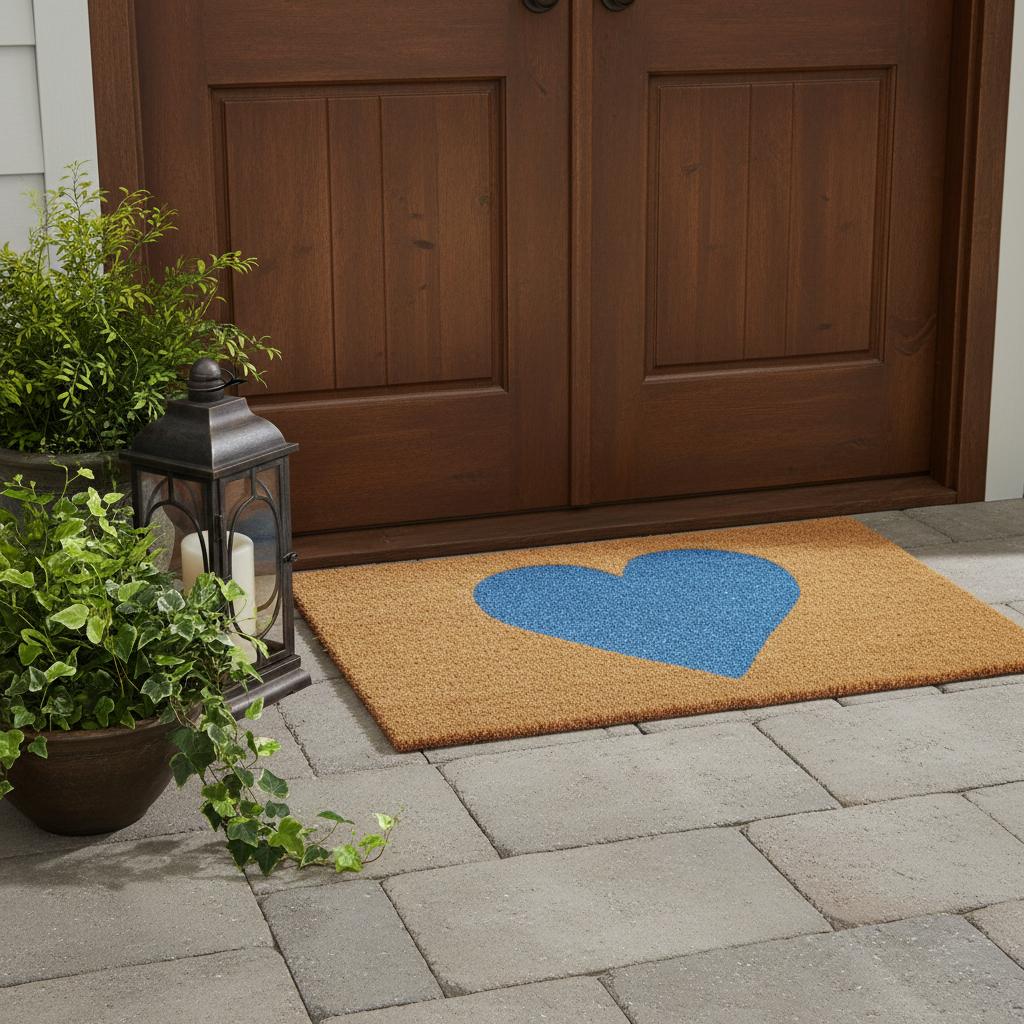 24 X 48 Brown And Blue Heart Outdoor Coir Door Mat