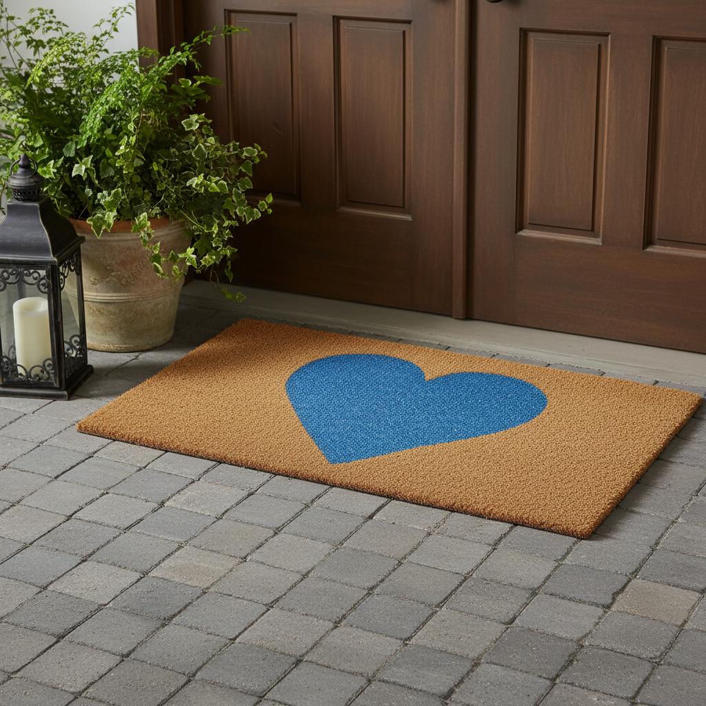 30 X 48 Brown And Blue Heart Outdoor Coir Door Mat
