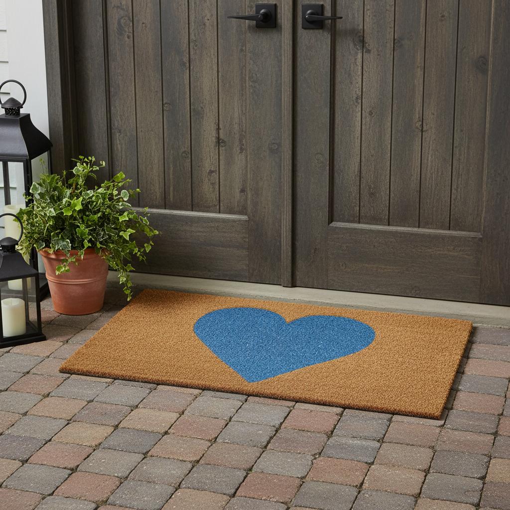 36 X 72 Brown And Blue Heart Outdoor Coir Door Mat