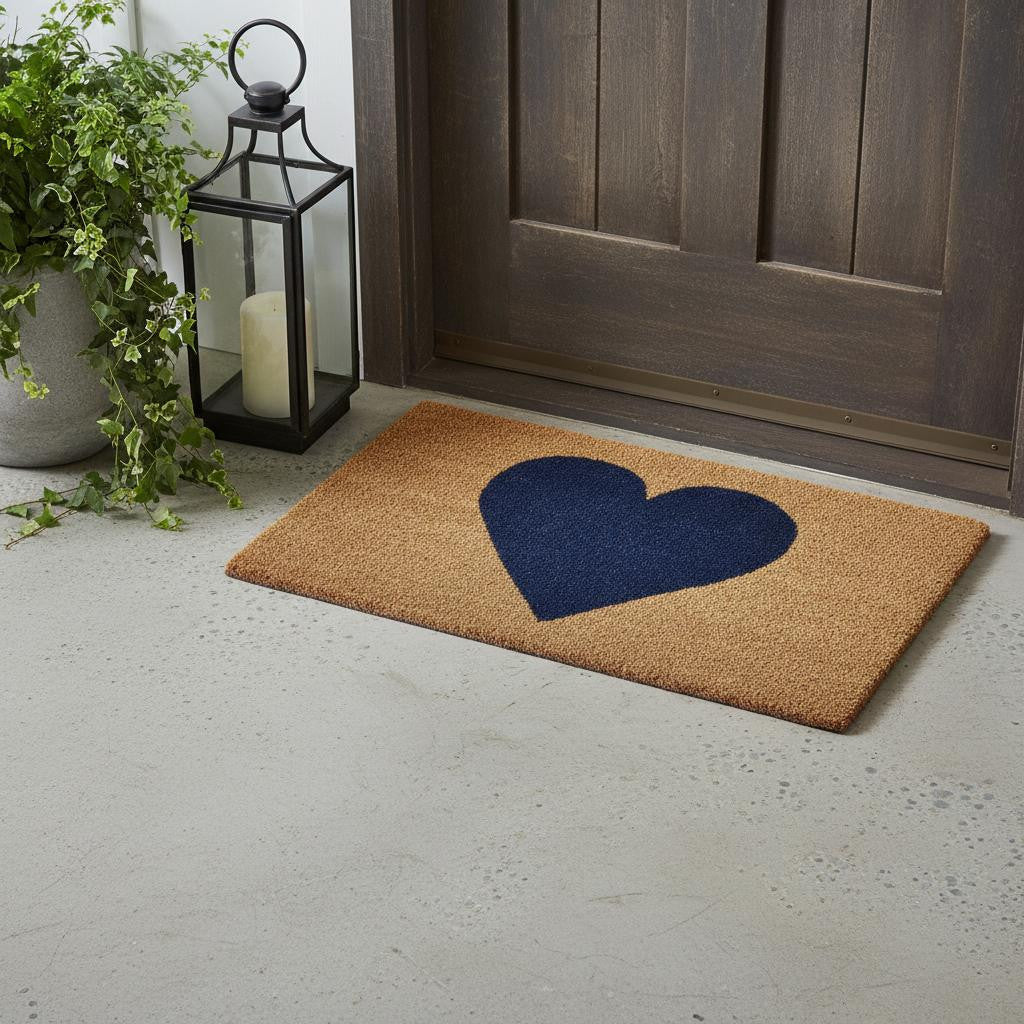 24 X 36 Brown And Dark Blue Heart Outdoor Coir Door Mat