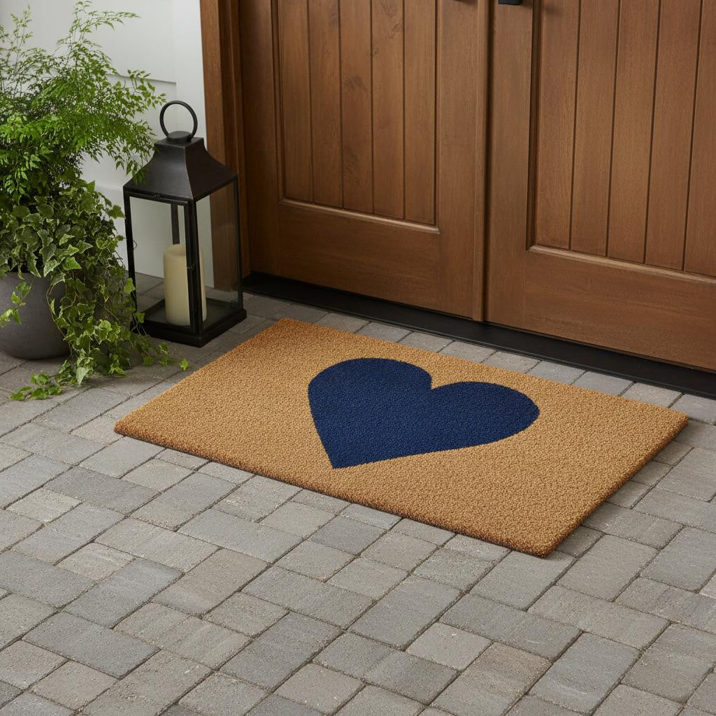 24 X 48 Brown And Dark Blue Heart Outdoor Coir Door Mat
