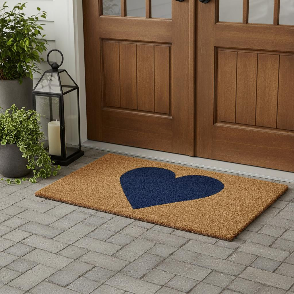 30 X 48 Brown And Dark Blue Heart Outdoor Coir Door Mat