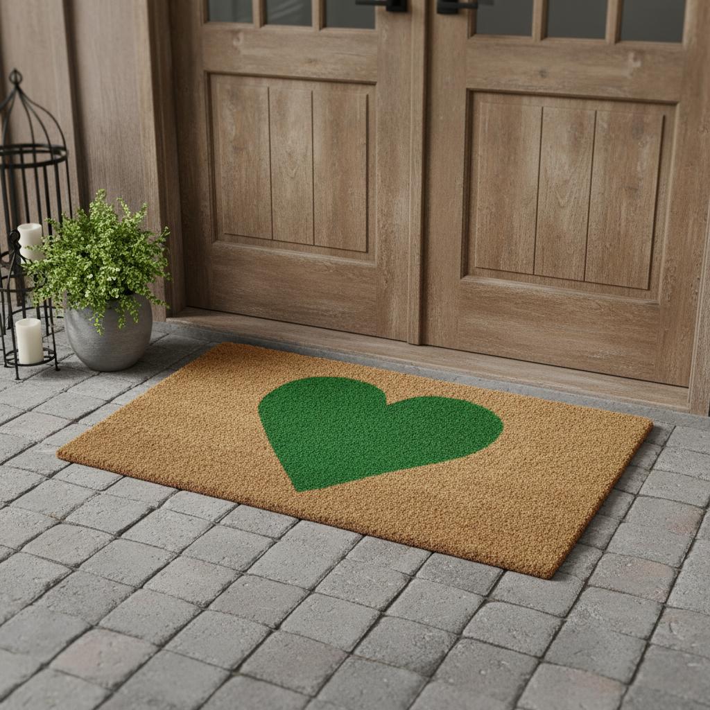 24 X 48 Brown And Green Heart Outdoor Coir Door Mat
