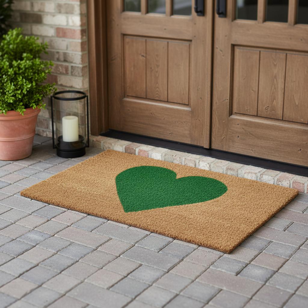 30 X 48 Brown And Green Heart Outdoor Coir Door Mat