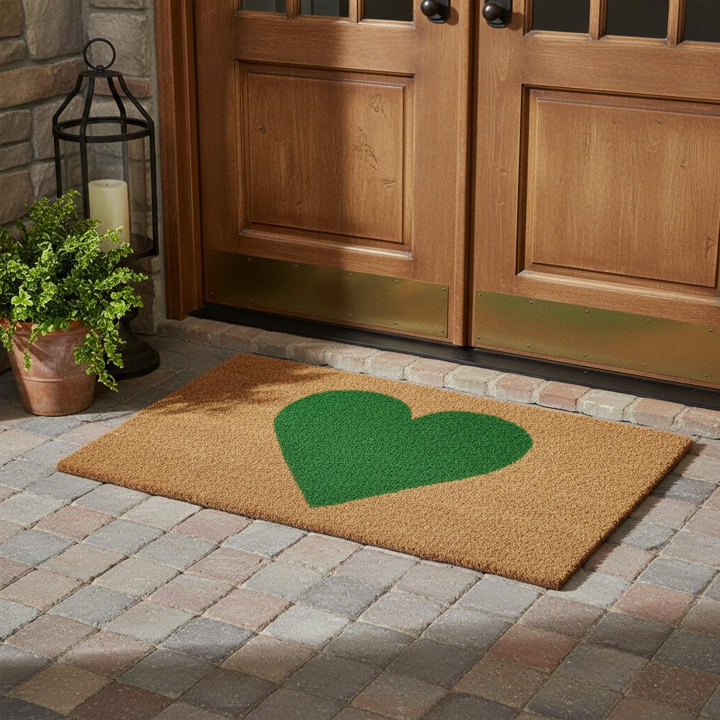 36 X 72 Brown And Green Heart Outdoor Coir Door Mat