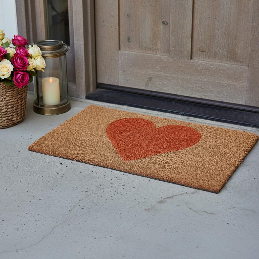 17 X 29 Brown And Orange Heart Outdoor Coir Door Mat