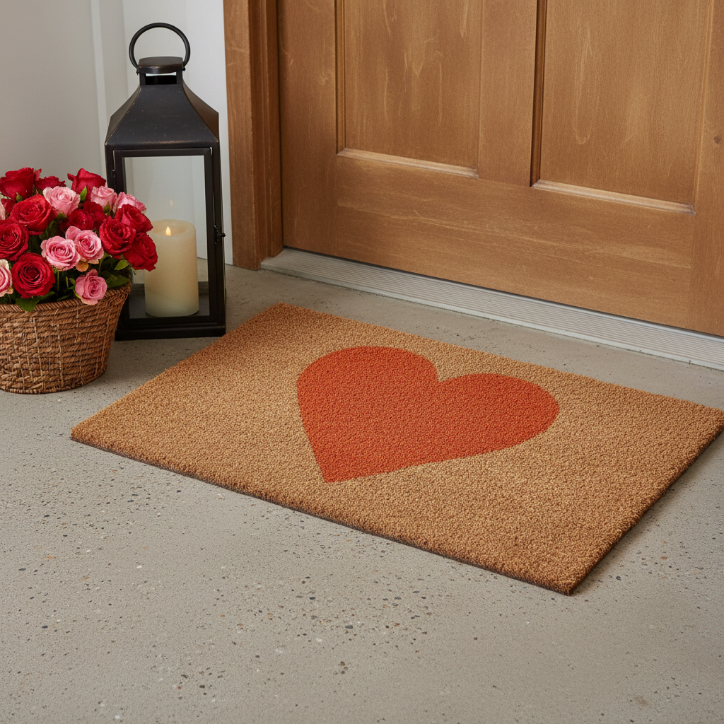 24 X 36 Brown And Orange Heart Outdoor Coir Door Mat