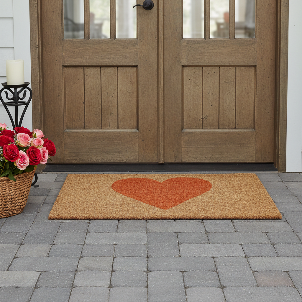 24 X 48 Brown And Orange Heart Outdoor Coir Door Mat