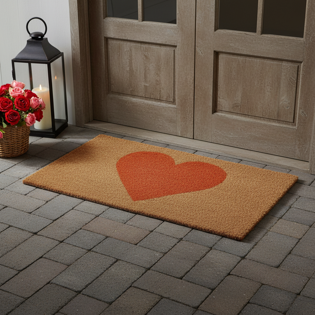 30 X 48 Brown And Orange Heart Outdoor Coir Door Mat