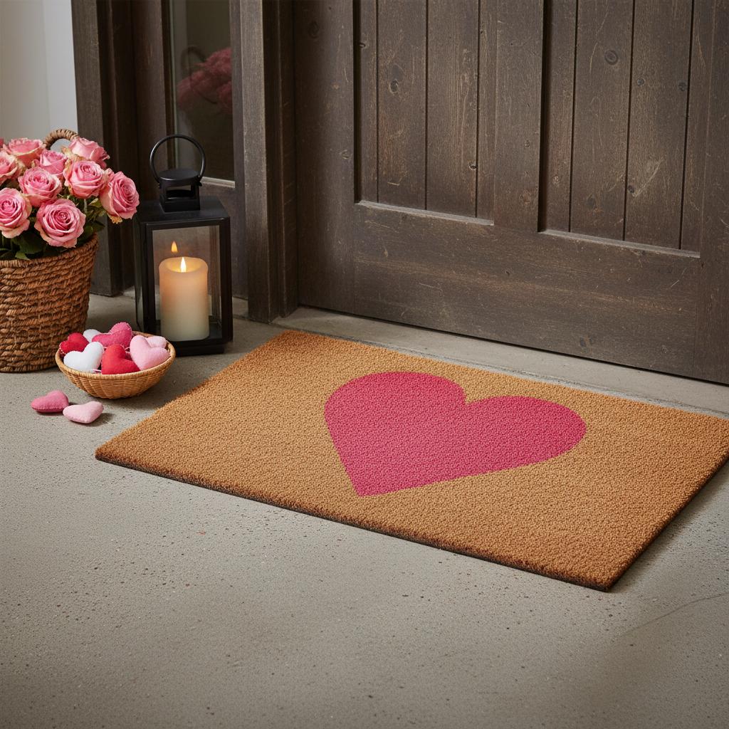 20 X 34 Brown And Pink Heart Outdoor Coir Door Mat
