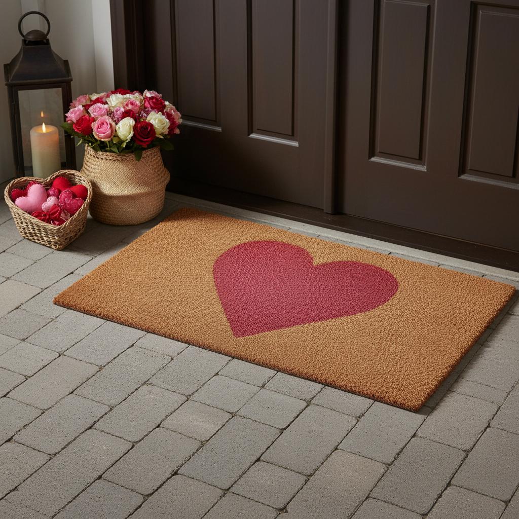 24 X 48 Brown And Pink Heart Outdoor Coir Door Mat