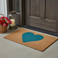 17 X 29 Brown And Turquoise Heart Outdoor Coir Door Mat
