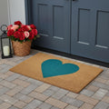 36 X 72 Brown And Turquoise Heart Outdoor Coir Door Mat