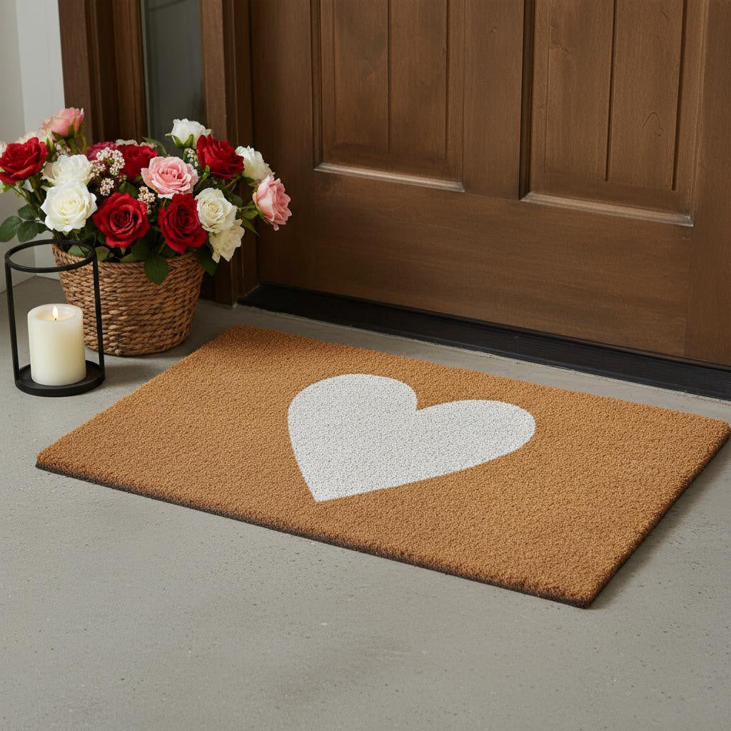 20 X 34 Brown And White Heart Outdoor Coir Door Mat