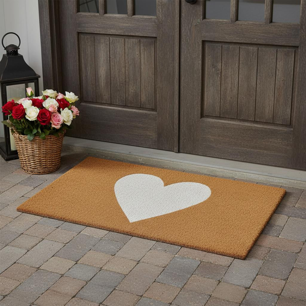 24 X 48 Brown And White Heart Outdoor Coir Door Mat
