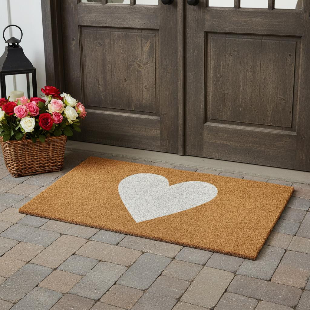 30 X 48 Brown And White Heart Outdoor Coir Door Mat