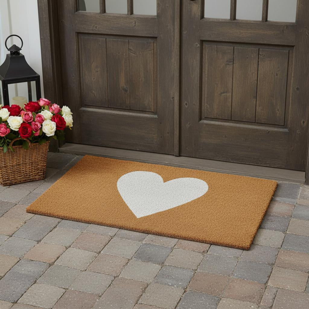 36 X 72 Brown And White Heart Outdoor Coir Door Mat