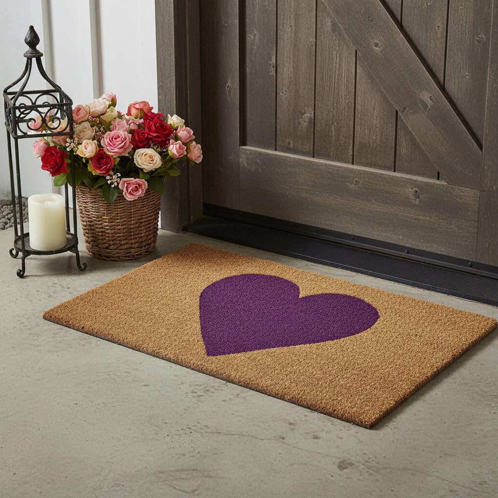 17 X 29 Brown And Purple Heart Outdoor Coir Door Mat