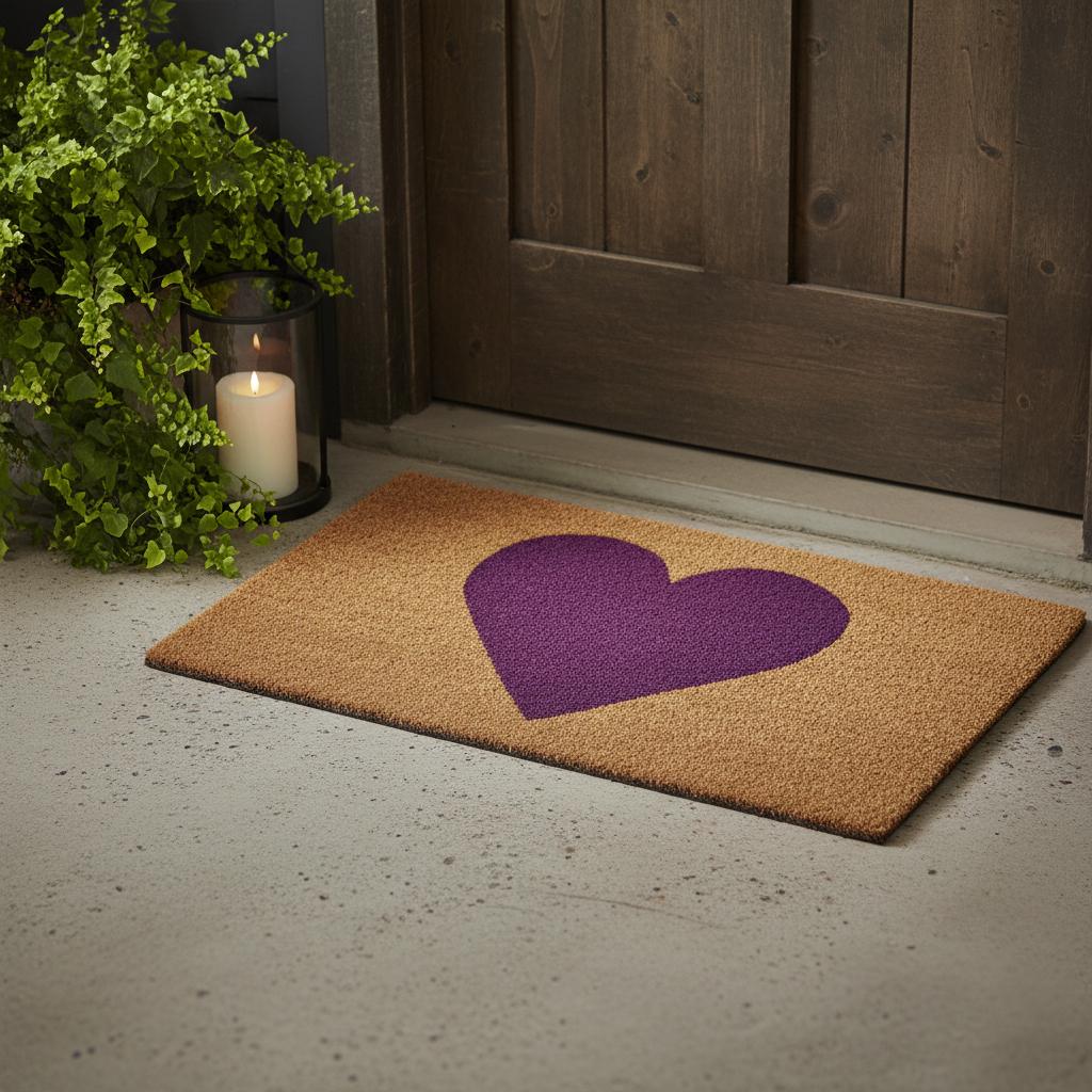 24 X 36 Brown And Purple Heart Outdoor Coir Door Mat