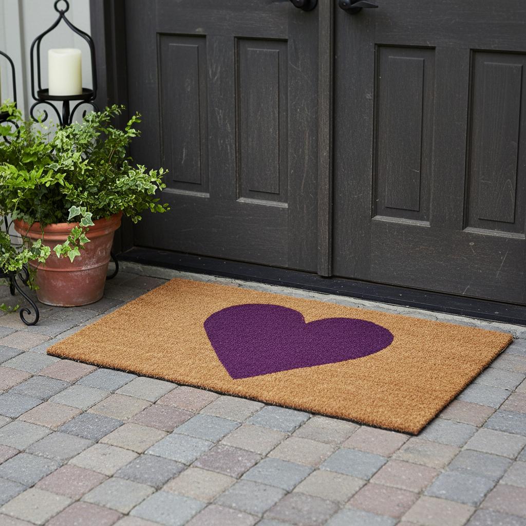 24 X 48 Brown And Purple Heart Outdoor Coir Door Mat