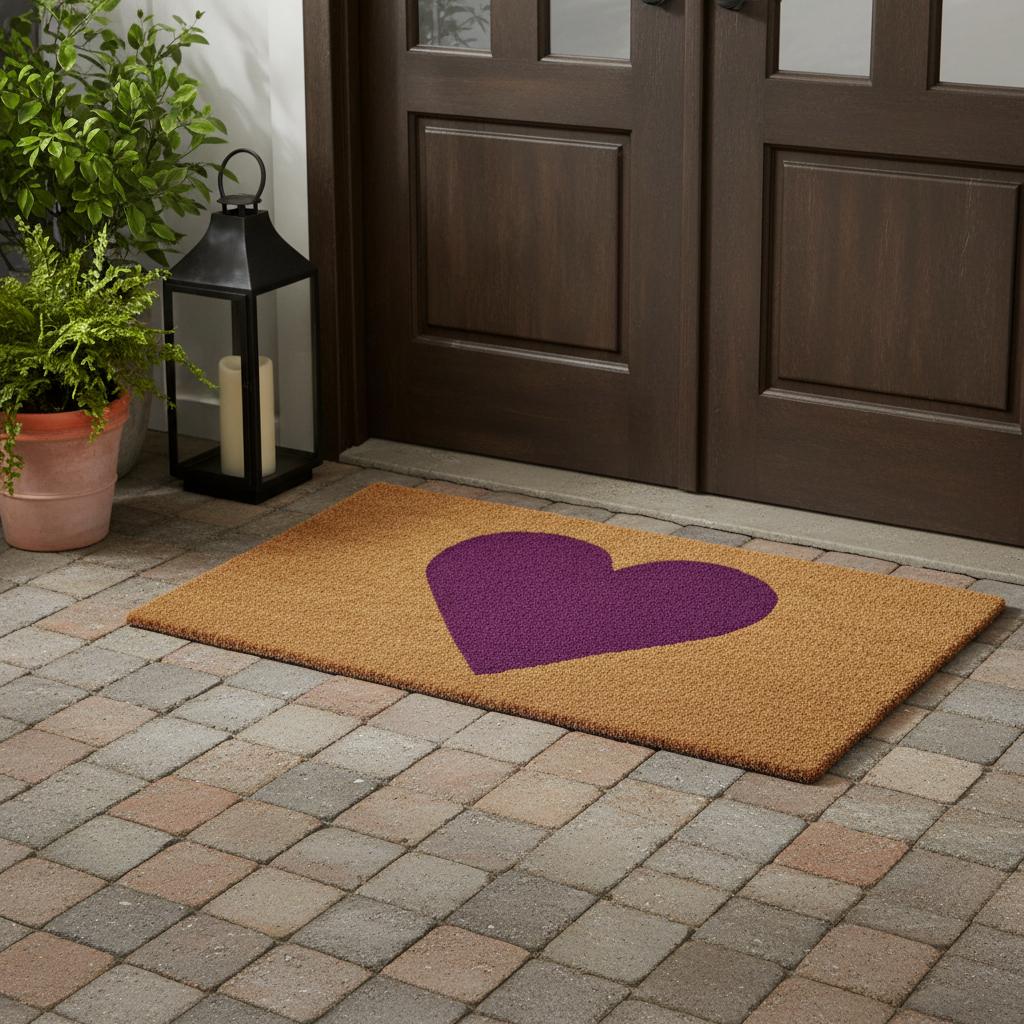 30 X 48 Brown And Purple Heart Outdoor Coir Door Mat