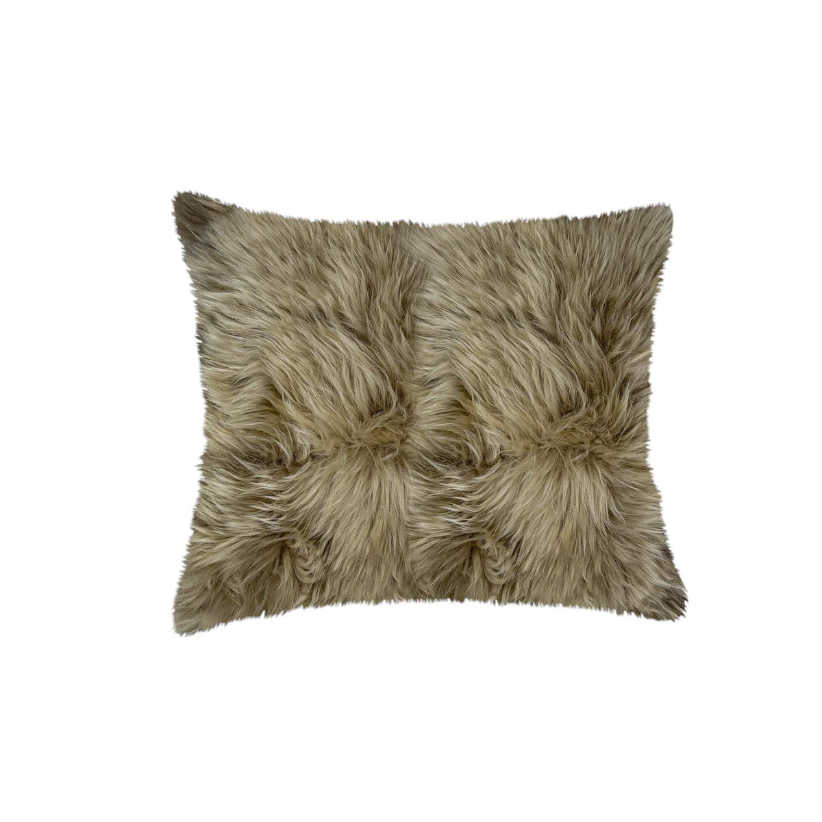 HomeRoots Sheepskin, Microsuede Backing, Zipper Closure Set of Two Taupe Natural Sheepskin Square Pillows