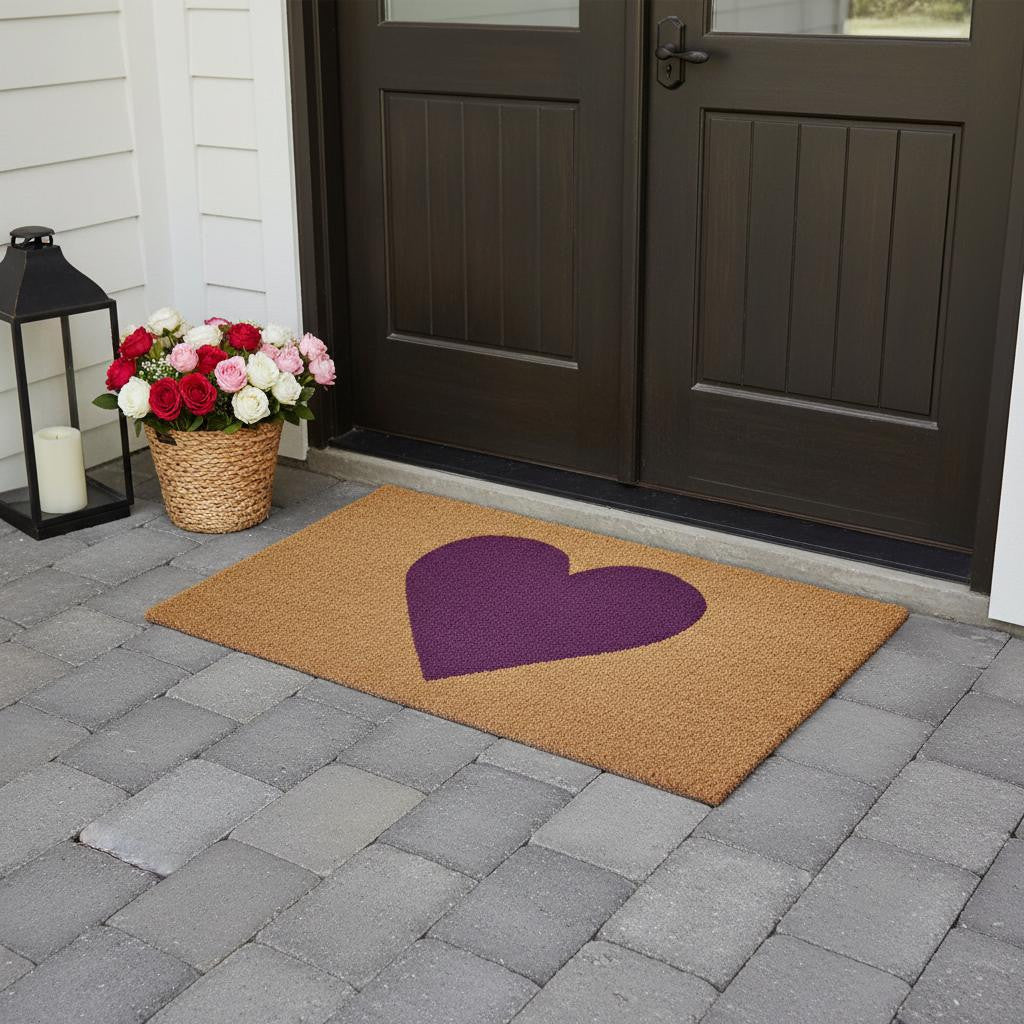 36 X 72 Brown And Purple Heart Outdoor Coir Door Mat