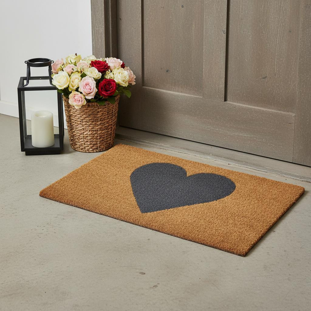 17 X 29 Brown And Gray Heart Outdoor Coir Door Mat