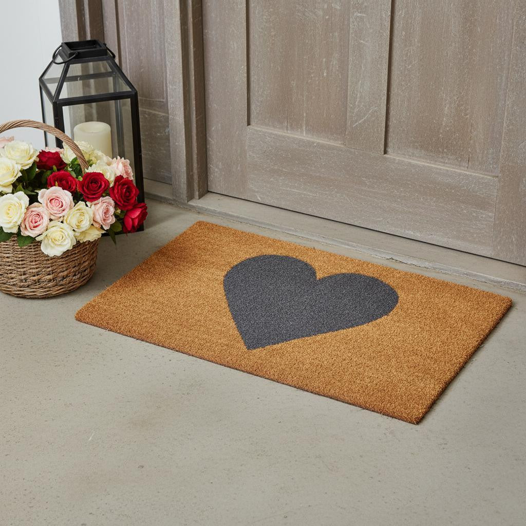 24 X 36 Brown And Gray Heart Outdoor Coir Door Mat