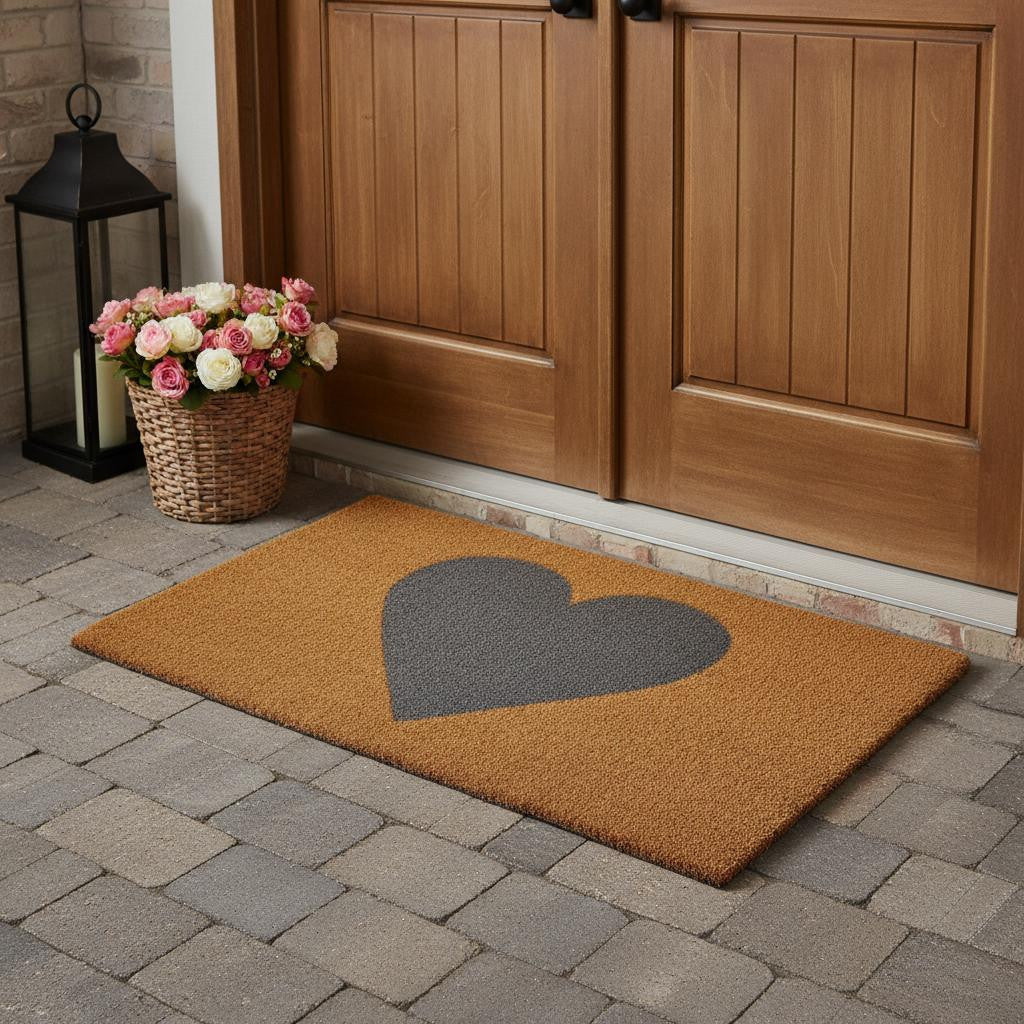 36 X 72 Brown And Gray Heart Outdoor Coir Door Mat