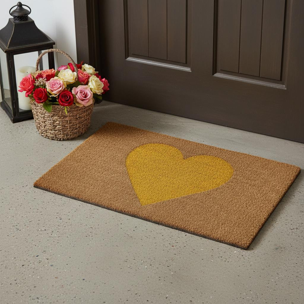 17 X 29 Brown And Yellow Heart Outdoor Coir Door Mat