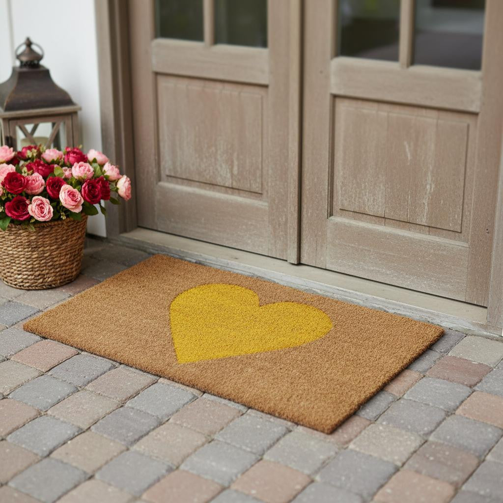 24 X 48 Brown And Yellow Heart Outdoor Coir Door Mat