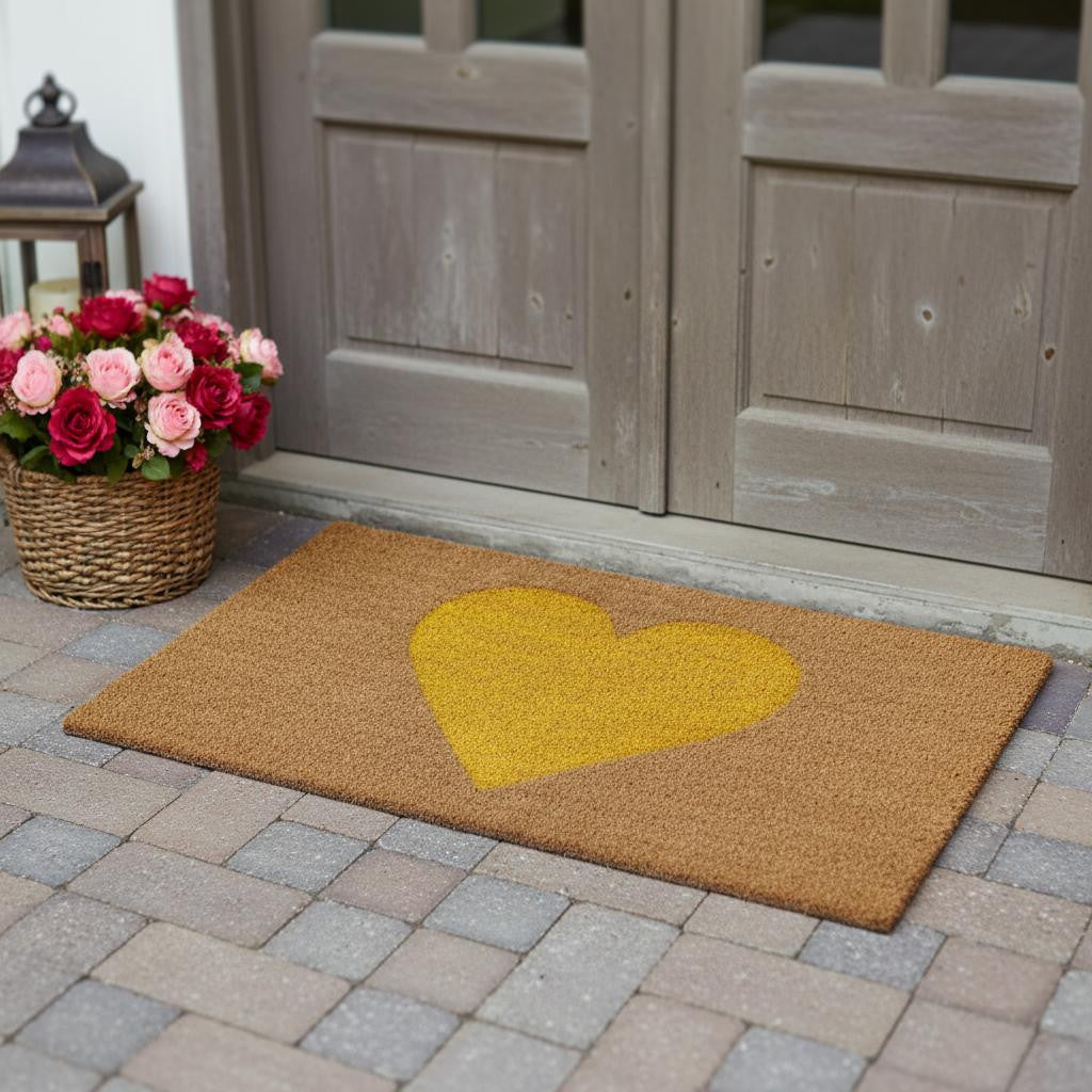 30 X 48 Brown And Yellow Heart Outdoor Coir Door Mat