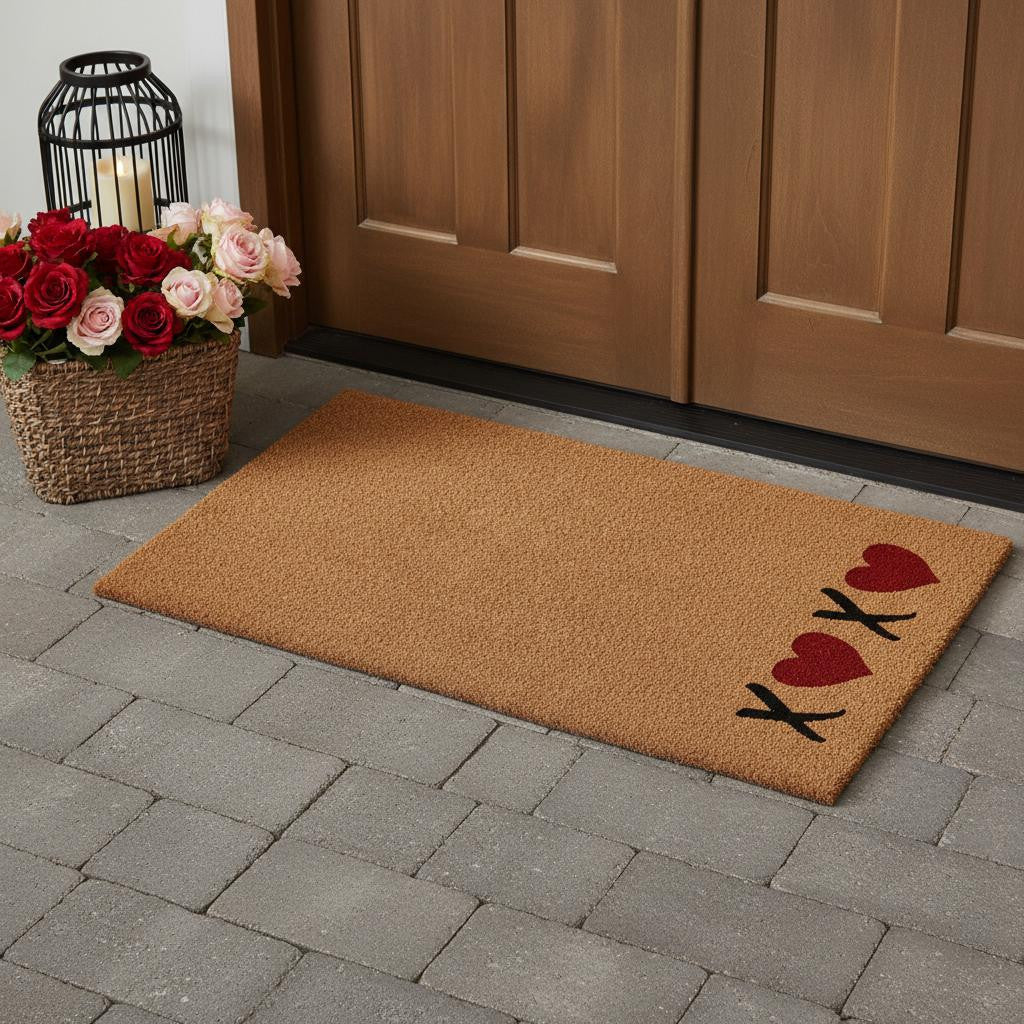 24 X 48 Brown Red And Black XOXO Outdoor Coir Door Mat